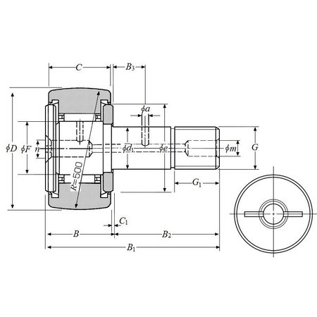 Ntn NTN KR80LLV17, Crowned Cam Follower  80 Mm Od, 30 Mm Stud Dia, 63 Mm Stud Len KR80LLV17